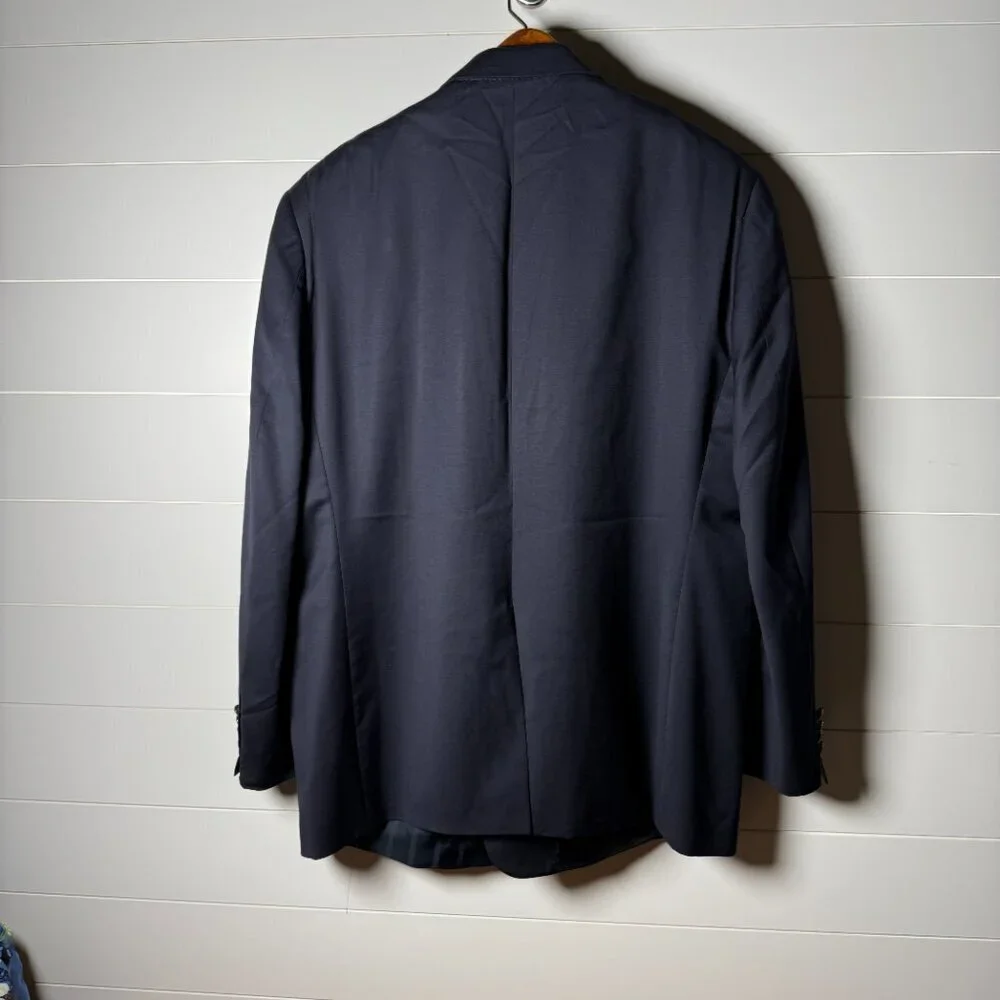 Austin Reed Mens Dillards Blue Worsted Wool Blazer Jacket 48R Gold Buttons